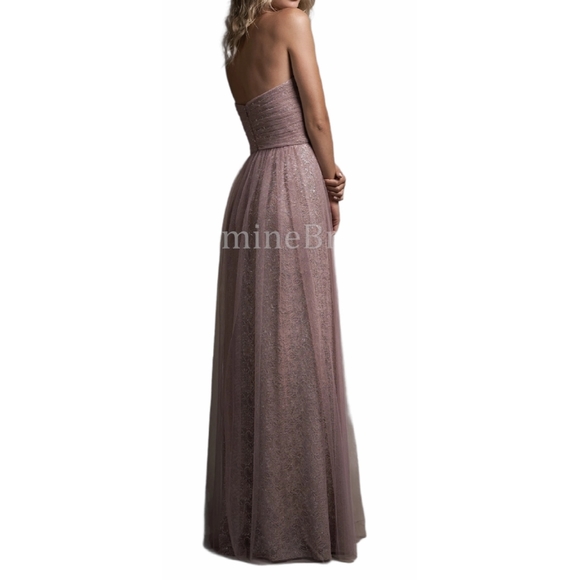 BELSOIE Mauve Strapless Metallic Lace Dress 14 - Picture 10 of 14